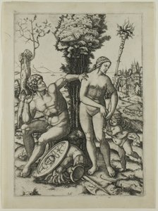 Mars, Venus und Amor von Marcantonio Raimondi