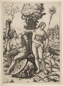 Mars, Venus und Amor von Marcantonio Raimondi