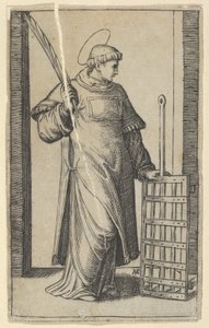 Heiliger Laurentius, linke Hand auf einem Grill ruhend, aus der Serie 
