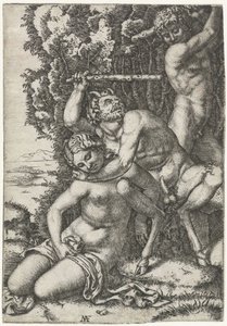 Satyr und Jüngling kämpfen um eine Nymphe