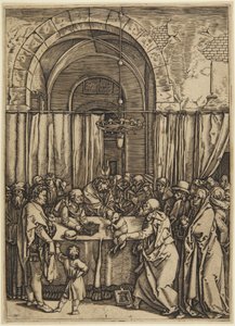 Der Hohepriester weist Joachim zurück, Platte 1 aus dem Leben der Jungfrau von Marcantonio Raimondi