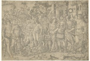 Triumphzug eines römischen Kaisers mit Soldaten und erbeuteten Rüstungen
