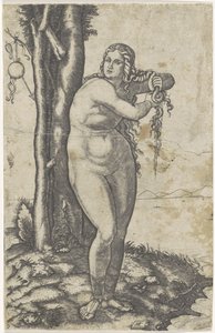 Venus steht am Wasser und wringt ihr Haar aus von Marcantonio Raimondi