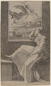 Nachdenkliche Frau von Marcantonio Raimondi possibly after Raphael