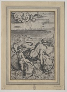 Liebe und Amor von Delfinen getragen, 1500er von Marco Dente