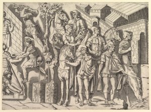 Speculum Romanae Magnificentiae: Römische Reiter, von der Trajanssäule, 16. Jahrhundert von Marco Dente