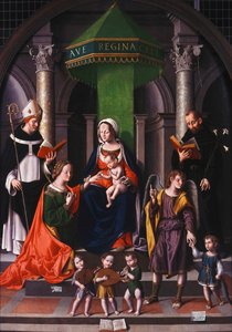 Die mystische Hochzeit der heiligen Katharina mit dem Erzengel Raphael und Tobias von Marco Palmezzano