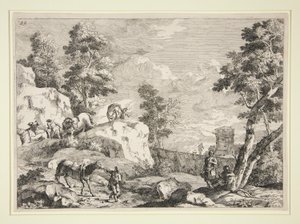 Landschaft mit vier Reitern