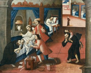 Religiöse Männer behandeln einen Patienten im St. Andrew Hospital, Cuzco von Marcos Zapata