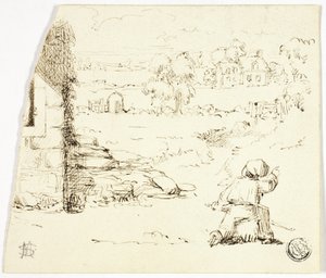 Landschaft mit Junge im Vordergrund von Marcus Stone
