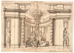 Das Innere eines Tempels mit dem dänischen Wappen und dem Stammbaum der Oldenburger Könige von Marcus Tuscher