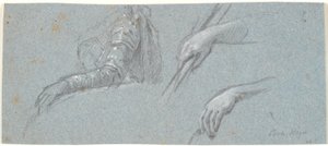 Zwei Studien von Händen und Studie eines Frauenoberkörpers mit ausgestrecktem Arm von Marcus Tuscher