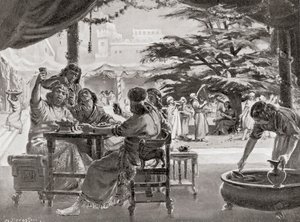 Freude in Babylon über den Wiederaufbau der Stadt durch Esarhaddon, aus Hutchinsons Geschichte der Nationen, veröffentlicht 1915 von Margaret (after) Dovaston