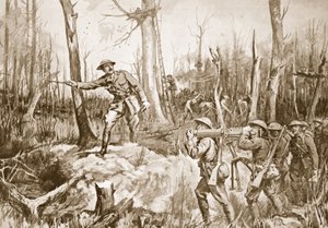 Hauptmann (vorübergehender Oberstleutnant) R.B. Barker organisiert die Verteidigung eines Waldes von Margaret Dovaston