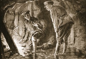 Lance-Corporal Evason und ein Offizier hören Deutschen in einem Gegenstollen zu von Margaret Dovaston