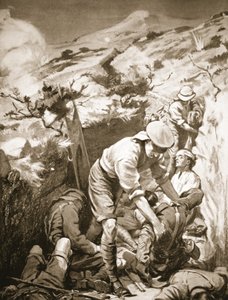 Soldaten Druall und Smith räumen die Verwundeten aus einem ungeschützten und stark beschossenen Graben weg von Margaret Dovaston
