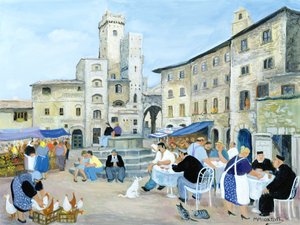 Mittagessen auf einem Marktplatz in der Toskana von Margaret Loxton