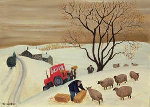 Heu mit dem Traktor zu den Schafen bringen von Margaret Loxton