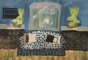 Innenraum mit Blauem Sofa von Maria Magenta
