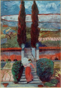 Frühlingslandschaft mit Mädchen