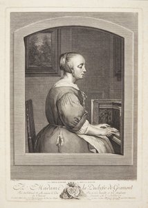 Eine holländische Frau spielt Cembalo, durch ein Fenster gesehen von Marie Louise Adélaïde Boizot