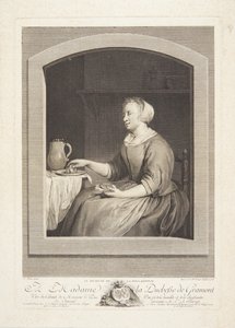 Eine holländische Frau isst Frühstück, durch ein Fenster gesehen von Marie Louise Adélaïde Boizot