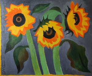 Drei rustikale Sonnenblumen