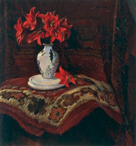 Teppich und Vase mit roten Lilien von Mario Puccini