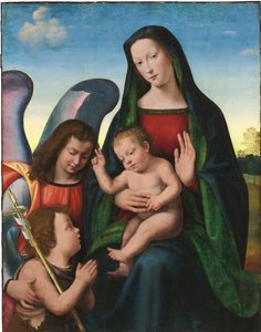 Die Madonna und das Kind mit dem jungen Johannes dem Täufer und einem Engel von Mariotto Albertinelli