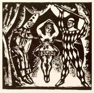 Harlekinade, Holzschnitt von Roger Fry von Mark Gertler