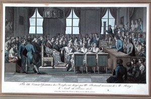 Papst Pius VII. besucht die Institution des Aveugles-nes (Institution für Blinde) in Paris, geleitet von Herrn Bertrand, Nachfolger von Valentin Hauy (1745-1822), 28. Februar 1805
