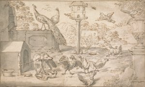 Landschaft mit Vögeln und Hund von Marmaduke Cradock