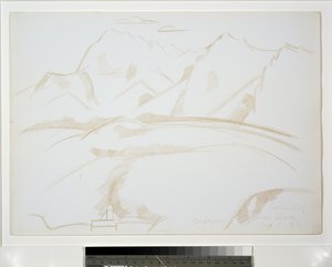 Berglandschaft mit Kirchturm im Vordergrund von Marsden Hartley