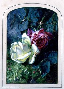 Rosen und ein Marienkäfer auf einem moosigen Ufer von Martha Darley Mutrie