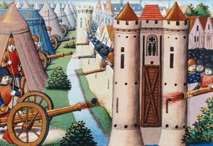 Die Belagerung von Rouen (Juli 1418-Januar 1419), 1484, folio 19v, Vigiles de Charles VII von Martial de Paris (fl.15th century)