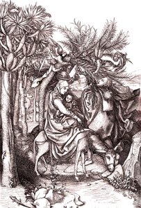 Die Flucht nach Ägypten, die Heilige Familie von Martin (after) Schongauer