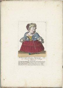 Zwerg als die französische Mademoiselle Jolicoeur, ca. 1710 (Il Callotto resurcitato oder Neu eingerichtes Zwerchen Cabinet)