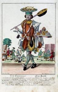 Ein Koch. Gravur von Martin Engelbrecht (1684-1756), in „Neue Versammlung der Manouvries Habilles“ 18. Jahrhundert, Deutschland. Paris, Decorative Arts