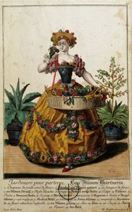 Ehemaliger Beruf: Ein Garten für den Boden. Gravur von Martin Engelbrecht, in „Neue Versammlung der manouvries habilles“, 18. Jahrhundert, Deutschland von Martin Engelbrecht