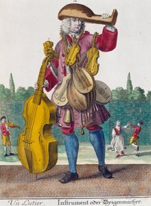 Laute Spieler, Gravur aus Assemblage des nouveau manouvries habilles von Martin Engelbrecht