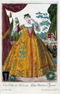 Beruf: Die Frau eines Arztes. Gravur von Martin Engelbrecht (1684-1756), in „Neue Versammlung der manouvries habilles“ 18. Jahrhundert, Deutschland. Paris, Kunstgewerbemuseum von Martin Engelbrecht