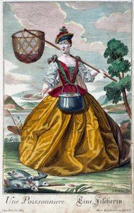 Beruf: Ein Fisch. Gravur von Martin Engelbrecht (1684-1756), in "Neue Versammlung der bekleideten Handwerker" 18. Jahrhundert, Deutschland. Paris, Dekorative Künste