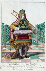 Metier: Eine Polsterei. Gravur von Martin Engelbrecht (1684-1756), in „Neue Versammlung der manouvries habilles“ 18. Jahrhundert, Deutschland. Paris, Kunstgewerbemuseum