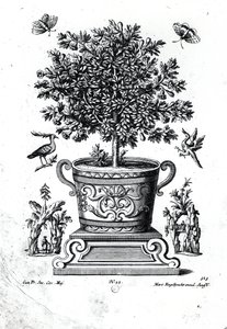 Ornamentaler Baum in einer Urne auf einer kleinen Bühne von Martin Engelbrecht