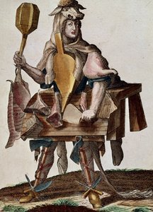 Der Metzger, Kupferstich aus Assemblage des nouveau manouvries habilles von Martin Engelbrecht von Martin Engelbrecht