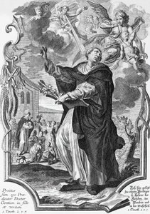 Vinzenz Ferrer (1350-1419), spanischer Dominikaner, Kupferstich von Martin Engelbrecht (1684-1756)