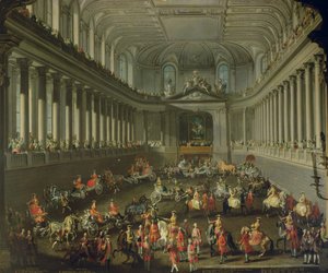 Eine Kavalkade in der Winterreitschule der Wiener Hofburg zur Feier des Sieges über die französische Armee in Prag, 1743 von Martin II Mytens or Meytens