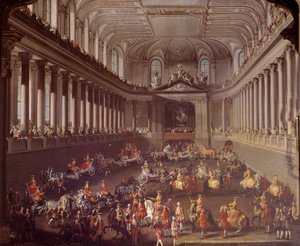 Karussell der spanischen Manege von Wien zur Feier der französischen Niederlage in Prag 1763, Marie Therese von Österreich (1717-1780) ist auf dem weißen Pferd dargestellt Gemälde der Schule von Martin Meytens (1695-1770) 18. Jahrhundert Wien. Kunsthistor