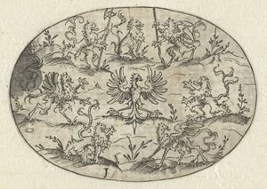 Oval mit Adler umgeben von Löwen und Fantasiewesen von Martin Pleginck