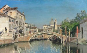 Ein venezianischer Kanal mit Gondeln, Santa Maria Della Salute im Hintergrund